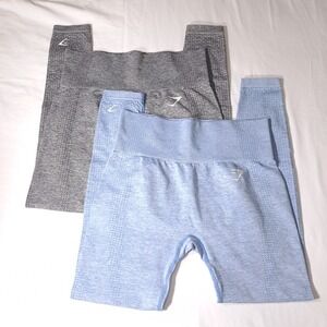 2 Pair Gymshark Activewear Leggings Women's Size M Gray‎ & Light Blue Gym Yoga